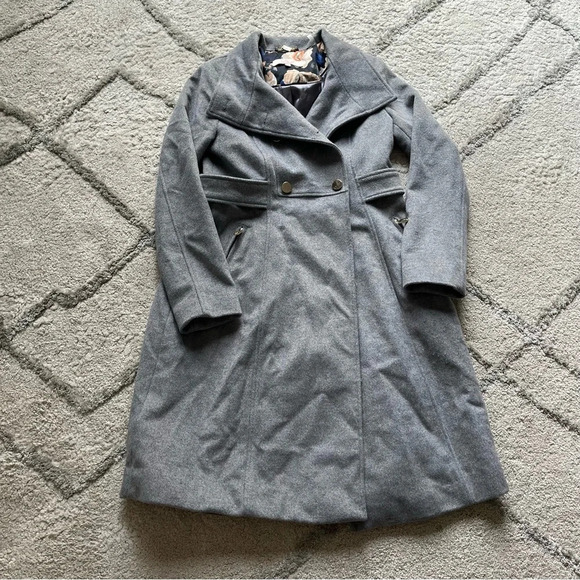 Eliza J Wool Blend gray Military peacoat winter Coat jacket mid length Size 4 - Picture 1 of 12